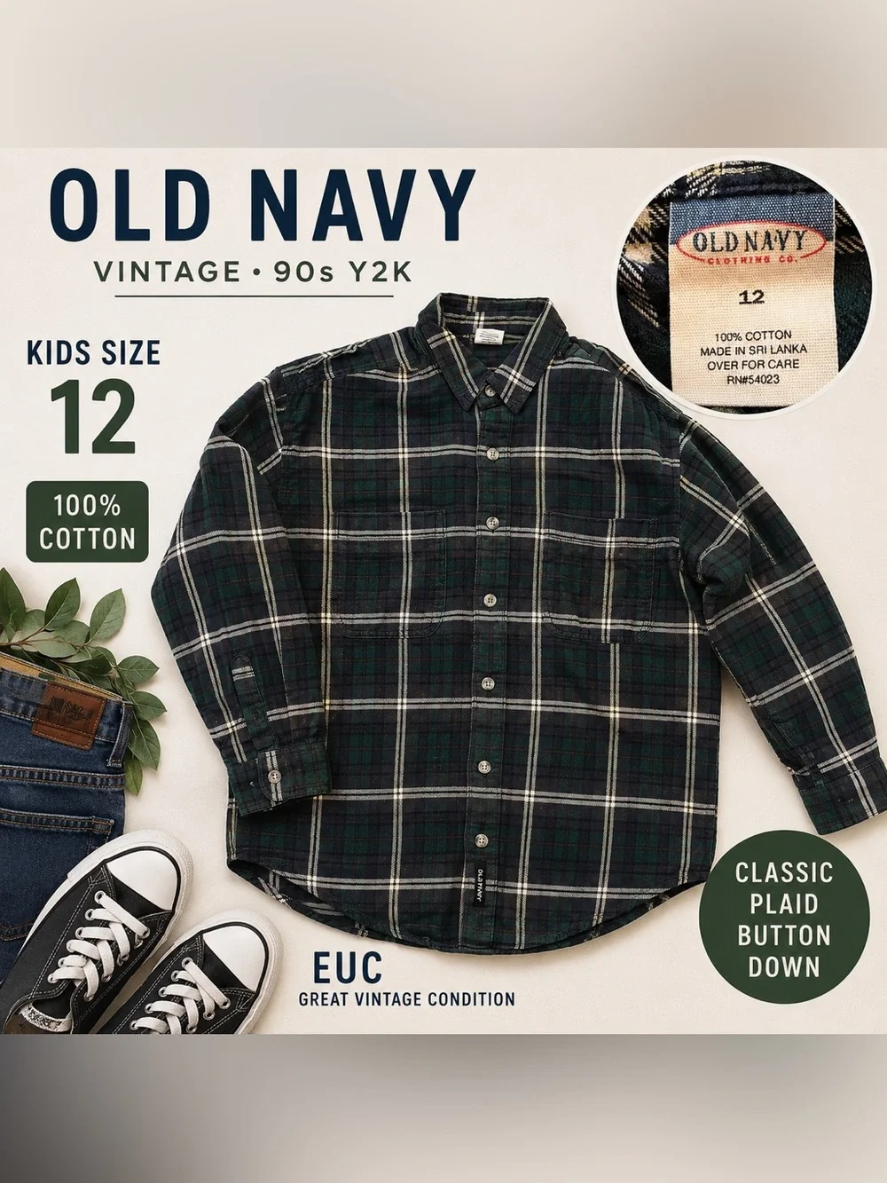 Vintage Old Navy Plaid Flannel Shirt Kids Size 12 Y2K Grunge